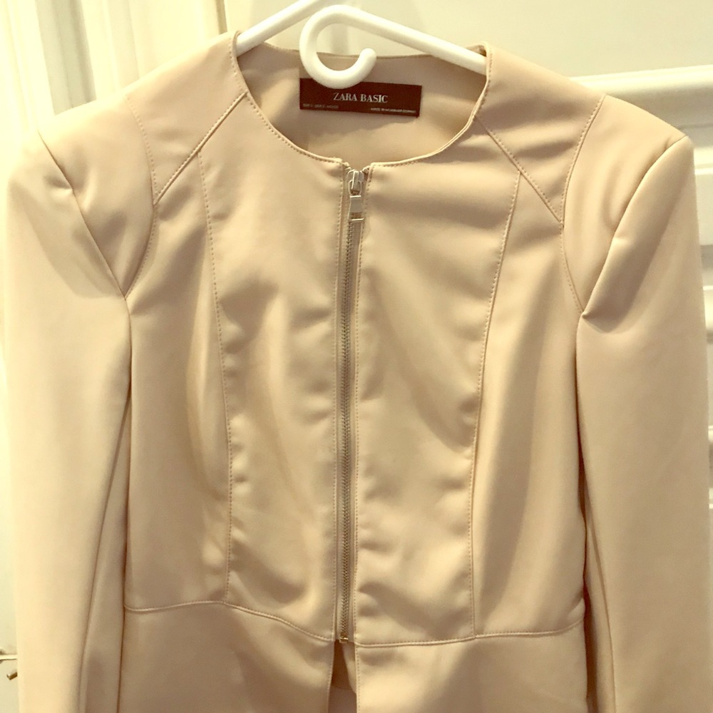 Zara basics faux leather jacket in cream